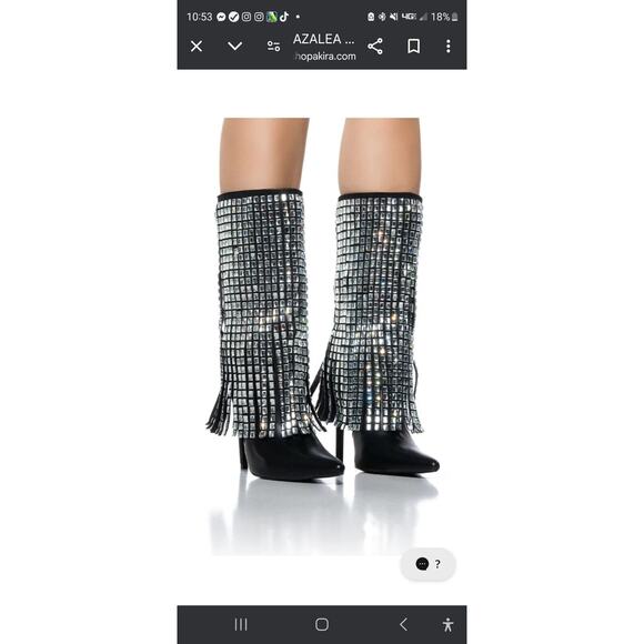 AZALEA WANG Spinner Embellished Rhinestone Mid Calf Boot Black NWB Size 8 - Picture 5 of 5